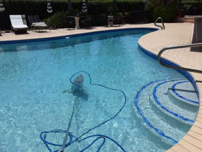 brushing the pool floor